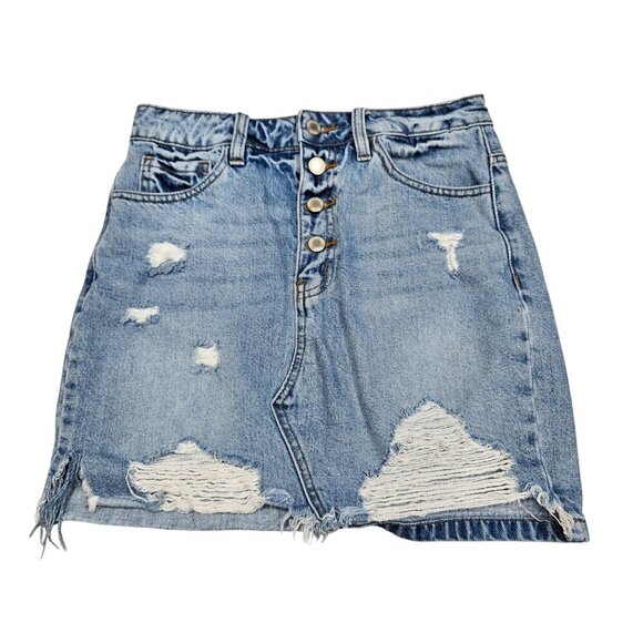 Kancan Signature Denim Distressed Button-Front Mini Skirt S‎ Distressed Casual - Picture 1 of 11